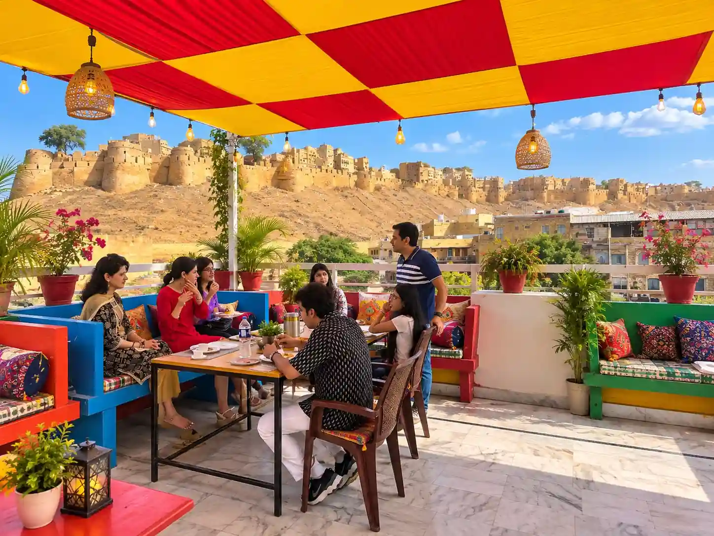 Rooftop dining experience with Jaisalmer Fort views at Heritage Haveli Jaisalmer